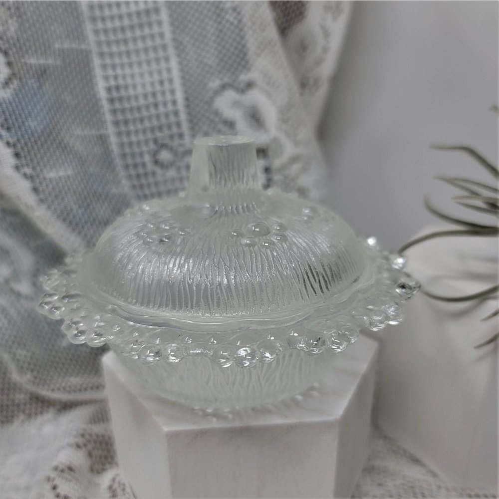 Adorable Covered Trinket Dish Vintage Clear Glass